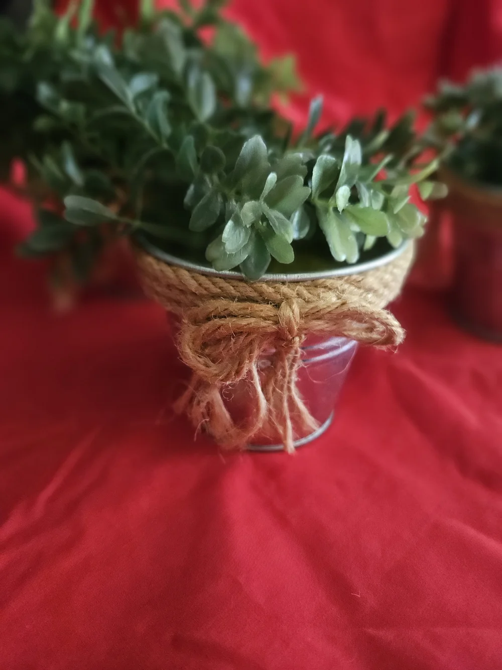 Hobby Lobby Green Faux Boxwood in Twine-Trimmed Silver Buckets